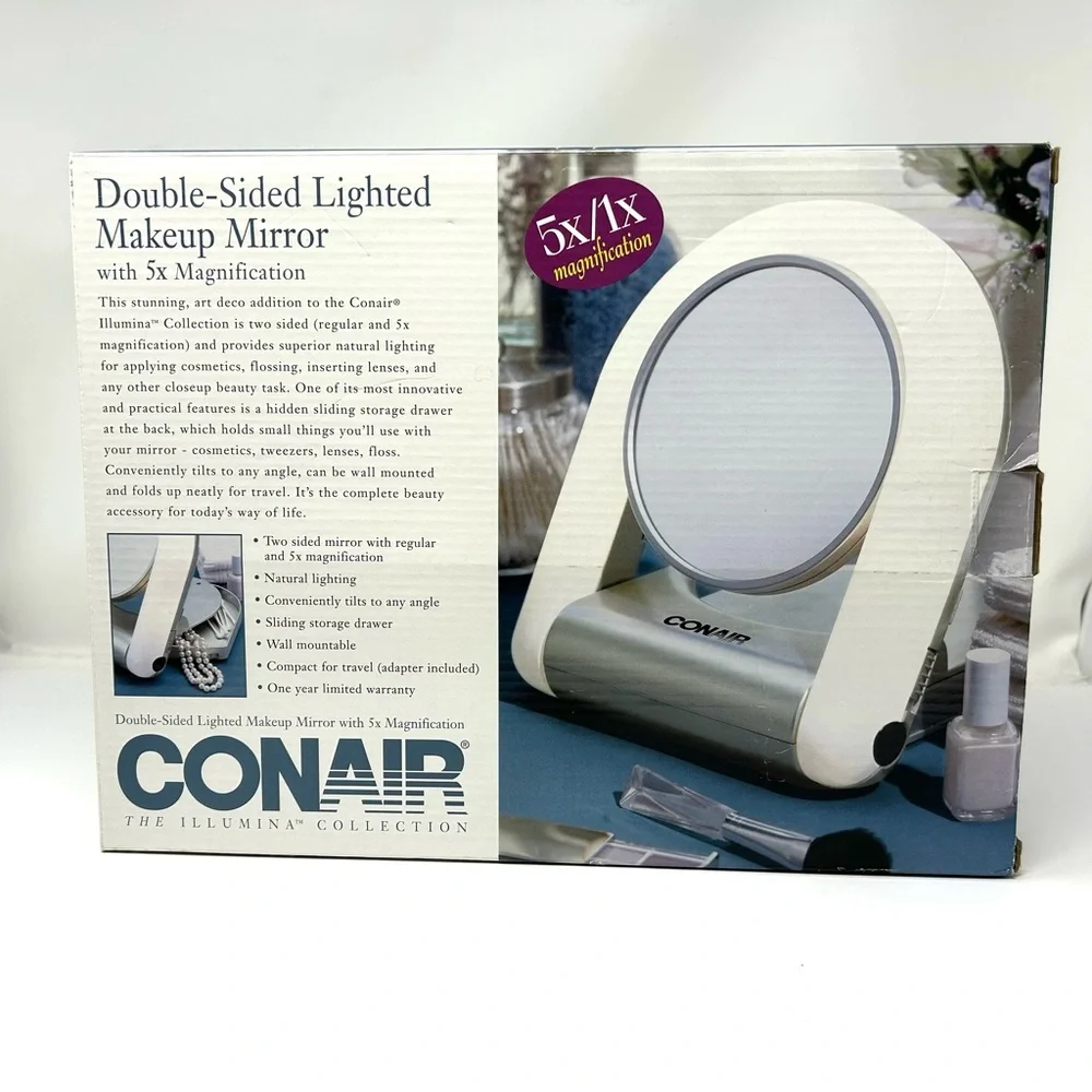CONAIR double sided 5X/1X light up make up mirror - vintage, NWOT
